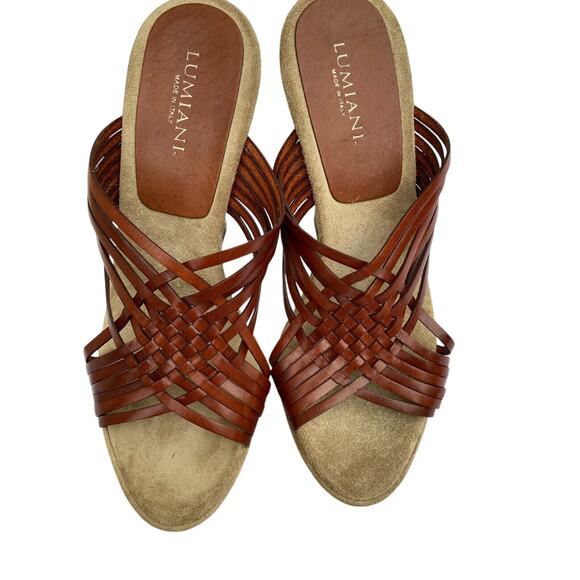 Lumiani Brown Leather & Suede Heels Size 8 - Picture 5 of 11